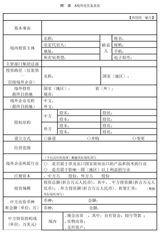 ODI境外投資備案表